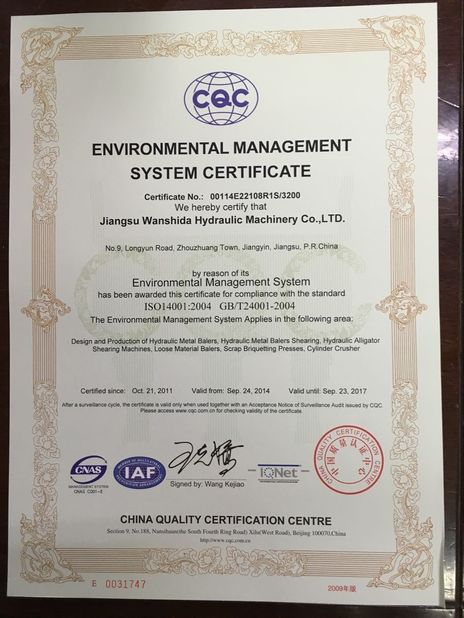 Cina Jiangsu Wanshida Hydraulic Machinery Co., Ltd Sertifikasi